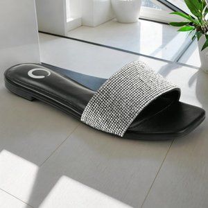 Journee Collection Womens Grayce Tru Slide Flat Evening Dress Sandals Black NIB